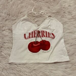 Wild Fable White Crop Top with Red Cherries